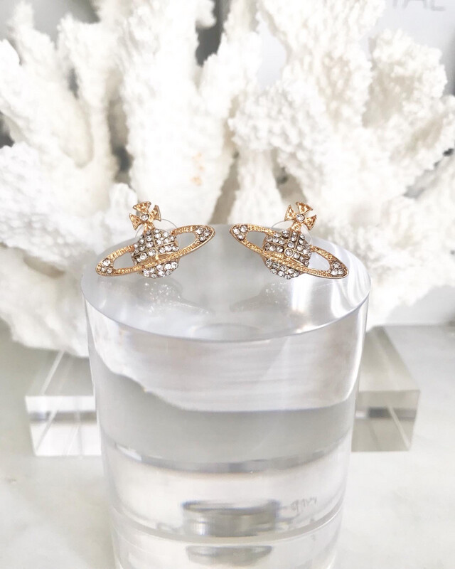CLEARANCE* Viv Westwood Gold Saturn Diamanté Stud Earrings 1.5x2.5cm
