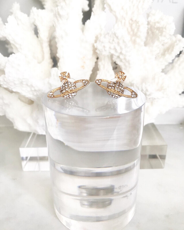CLEARANCE* Viv Westwood Gold Saturn Diamanté Stud Earrings 1.5x2.5cm