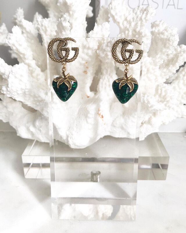High Quality Antique Bronze Gold G Green Strawberry Drop Earrings