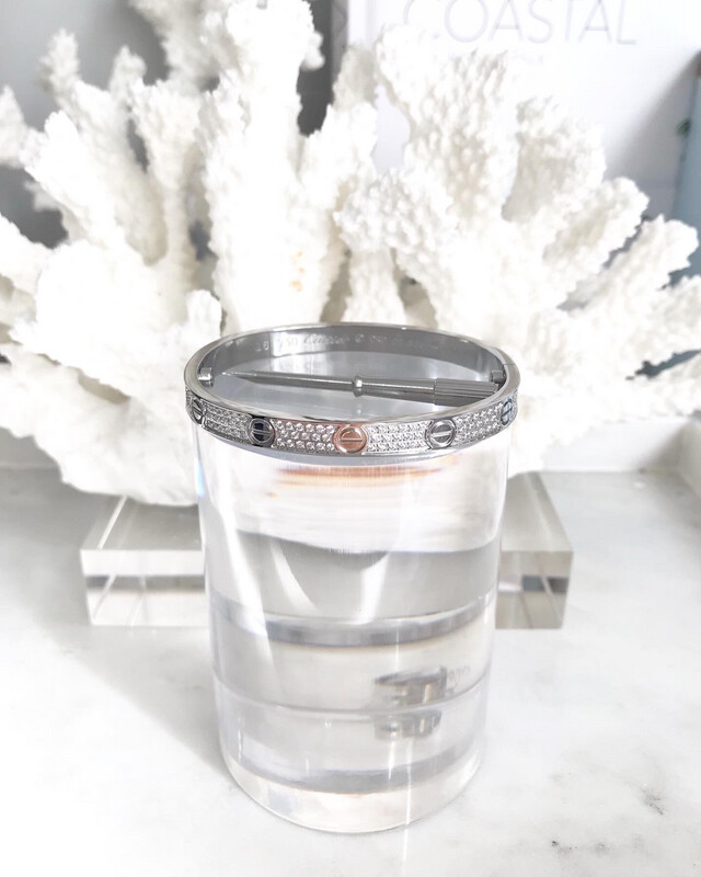 High Quality Premium Titanium Steel Hand Encrusted Cubic Zirconia Diamonds Love Bangles Only Size 18mm Available 