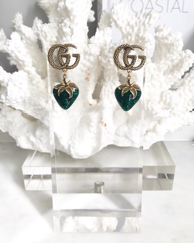 High Quality Antique Bronze Gold G Green Strawberry Drop Earrings
