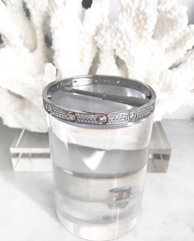 High Quality Premium White Gold Titanium Steel Hand Encrusted Cubic Zirconia &amp; Diamond Stones Love Bangles In 16mm &amp; 18mm