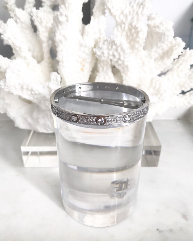 High Quality Premium White Gold Titanium Steel Hand Encrusted Cubic Zirconia &amp; Diamond Stones Love Bangles In 16mm &amp; 18mm