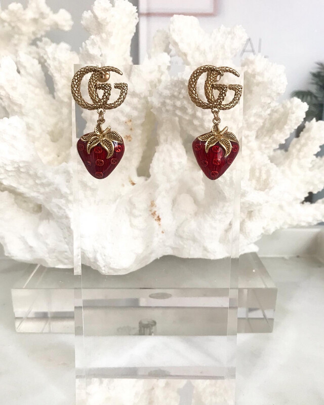 High Quality Antique Bronze Gold G Red Strawberry Drop Earrings