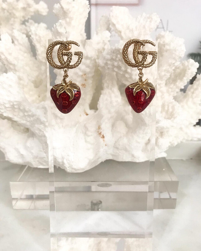 High Quality Antique Bronze Gold G Red Strawberry Drop Earrings
