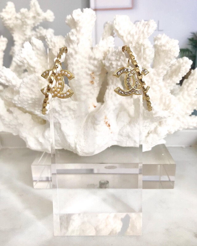 Pearl &amp; Crystal Gold &amp; White Woven Classic Hoop Dangle Earrings