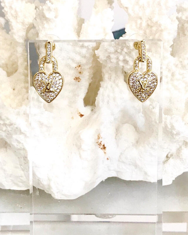 Top Quality 18CT Gold Plated 925 Sterling Classic Heart Earrings with Hand-filled Cubic Zirconias 1.3x2.5cm