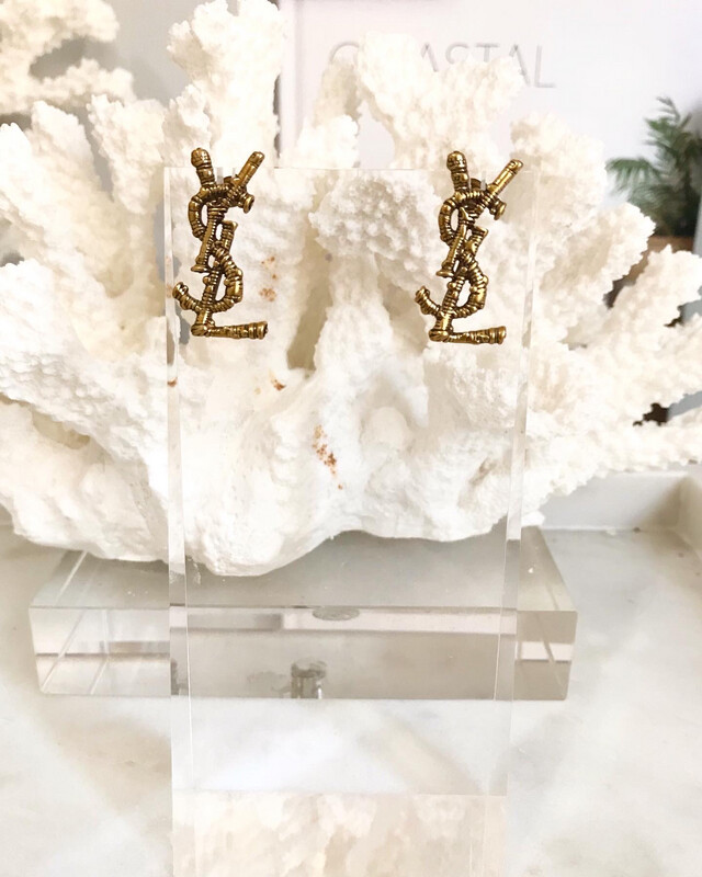 High Quality Antique Gold YVES Classic Letters Stud Earrings 1x3cm