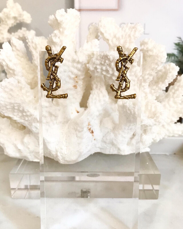 High Quality Antique Gold YVES Classic Letters Stud Earrings 1x3cm