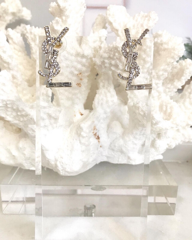 High Quality Gold Plated Multi-Gems, Zircons &amp; Diamonds look YVES Stud Earrings 1x3cm