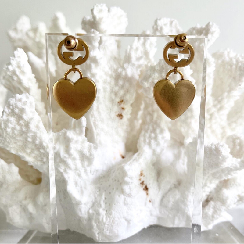 High Quality Antique Gold G-Heart Drop Earrings 1.6x3cm