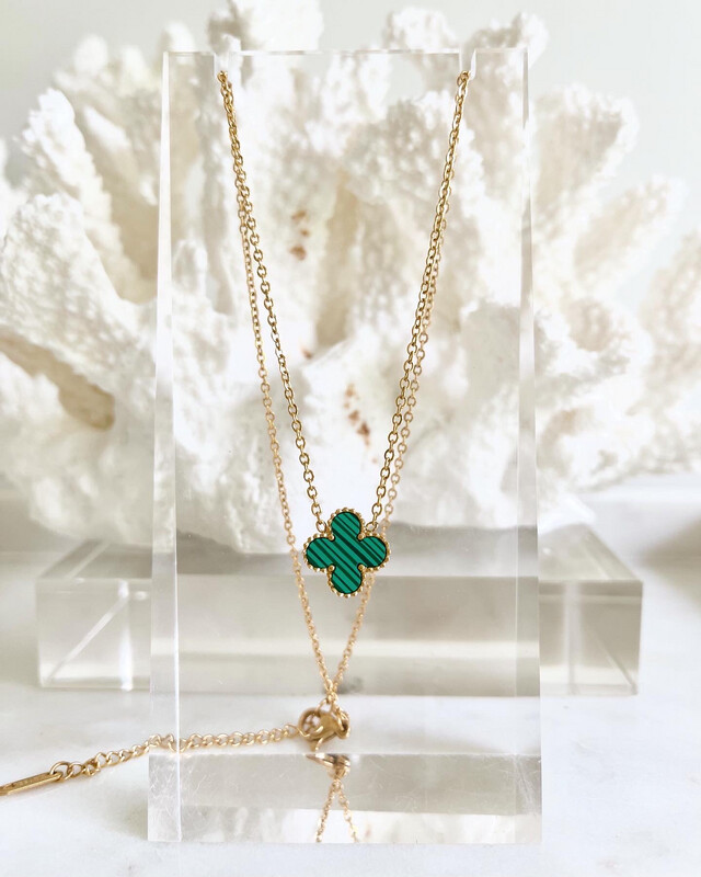 High Quality 18CT Gold Stainless Steel Arpels Green Clover Necklace (size adjustable)