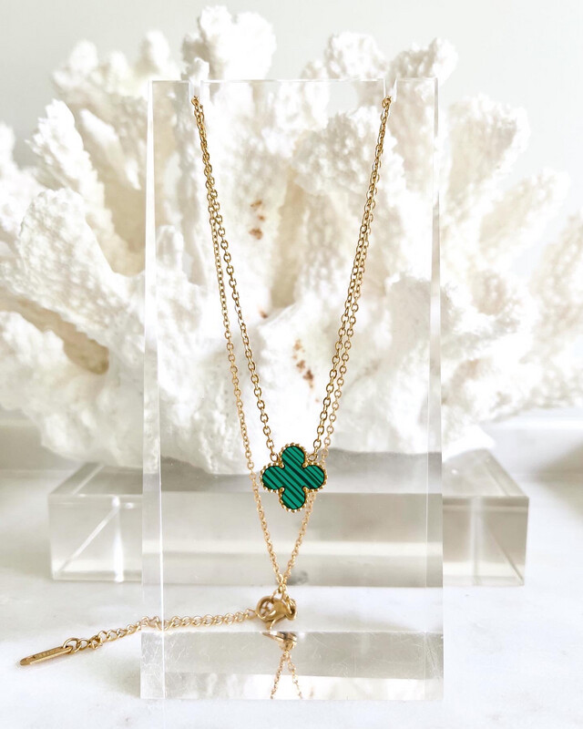 High Quality 18CT Gold Stainless Steel Arpels Green Clover Necklace (size adjustable)