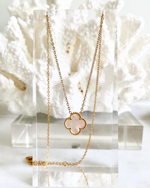 High Quality 18CT Gold Stainless Steel Arpels Real White Pearlescent Shell Clover Necklace (size adjustable)