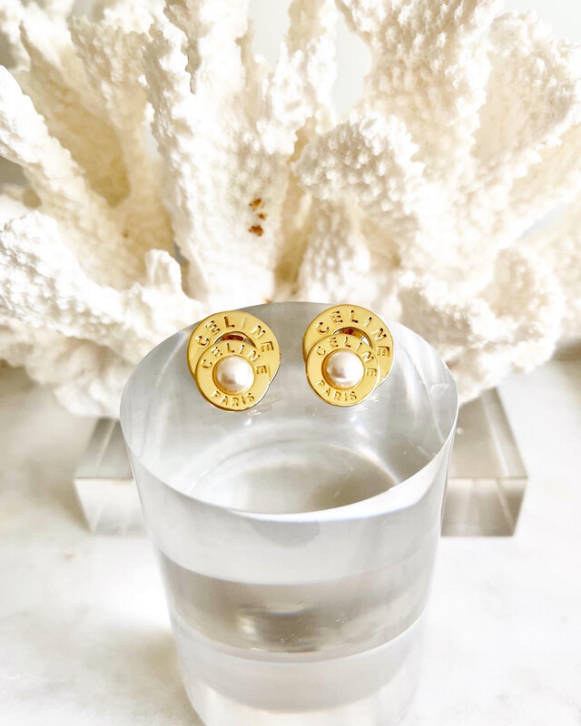 High Quality 18CT Gold Stainless Steel C3line Pearl Stud Earrings 1.6x1.8cm