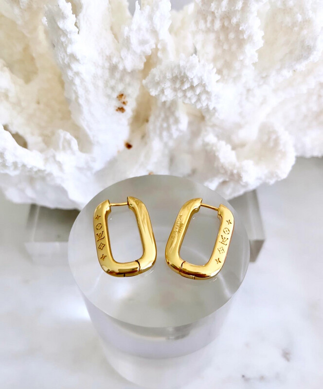 High Quality Stainless Steel Gold Edge Monogram Hoops 2x3cm