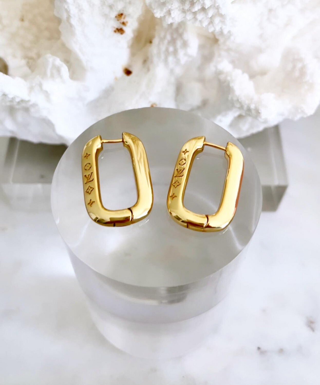 High Quality Stainless Steel Gold Edge Monogram Hoops 2x3cm