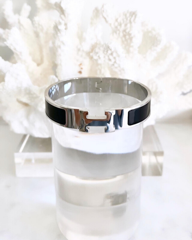 High Quality Titanium Black &amp; Silver Luxury H Bangles in Size 16cm (S) &amp; 19cm (M &amp; L)