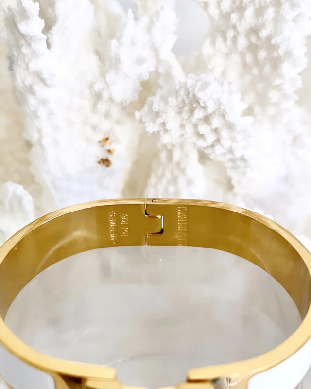 High Quality Titanium White &amp; Gold Luxury H Bangles in Size 16cm (S) &amp; 19cm (M &amp; L)