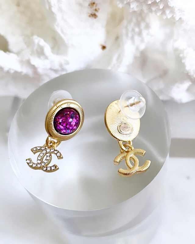 High Quality Gold Surgical Steel Classic Amethyst Diamond Drop Earrings 1.5x3cm