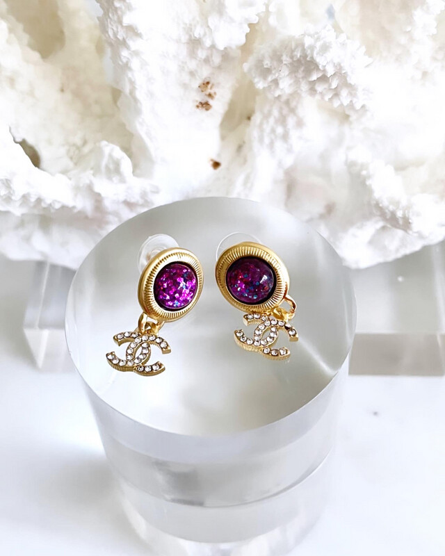 High Quality Gold Surgical Steel Classic Amethyst Diamond Drop Earrings 1.5x3cm