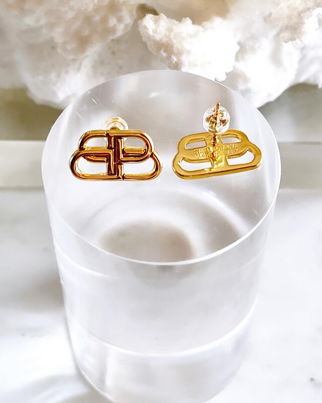 High Quality Stainless Steel Gold B@lencia Stud Earrings 1x1.8cm