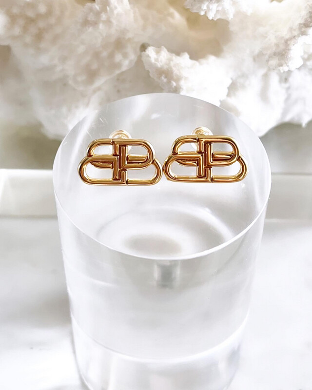 High Quality Stainless Steel Gold B@lencia Stud Earrings 1x1.8cm