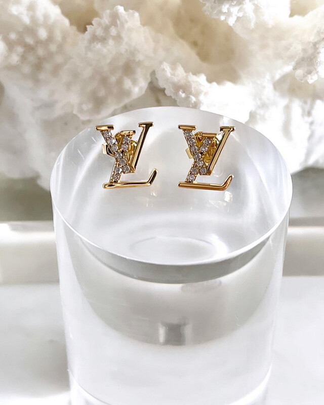 High Quality Stainless Steel Gold Classic L\/ Stud Earrings with Cubic Zircons