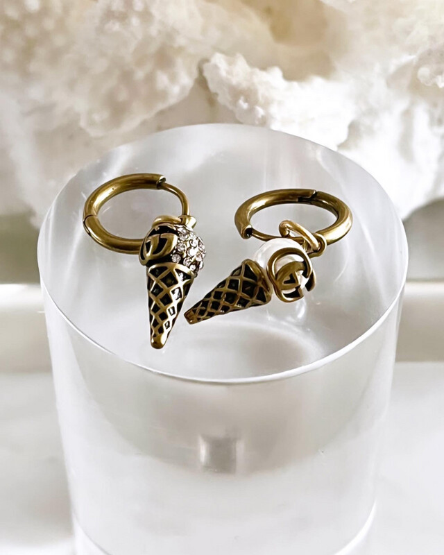 High Quality Antique Gold Surgical Steel Ice Cream G Drop Earrings 0.5x3.5cm