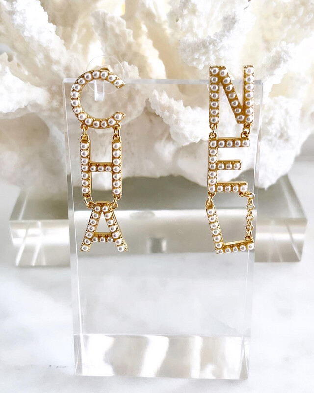 High Quality Stainless Steel Gold Pearl Letter Classic C Drop Earrings 1.2x5.5cm