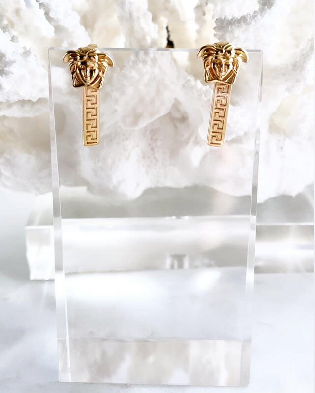 High Quality Surgical Steel Gold Vers@ce Drop Earrings 1x2.5cm