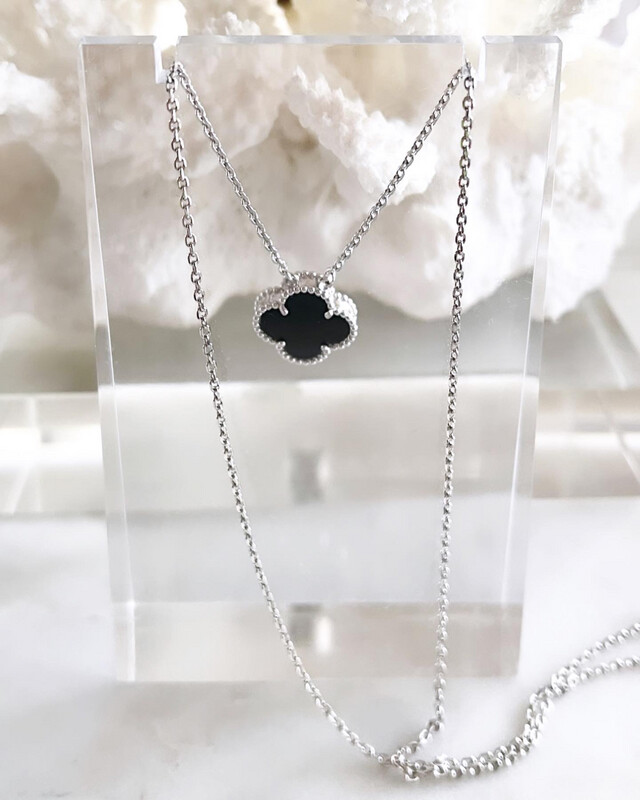 AAA+ High Quality White Gold 925 Sterling Silver Arpels Necklace In Onyx