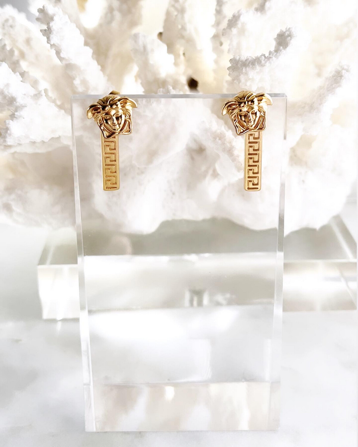 High Quality Surgical Steel Gold Vers@ce Drop Earrings 1x2.5cm