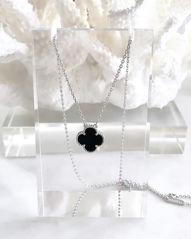 AAA+ High Quality White Gold 925 Sterling Silver Arpels Necklace In Onyx