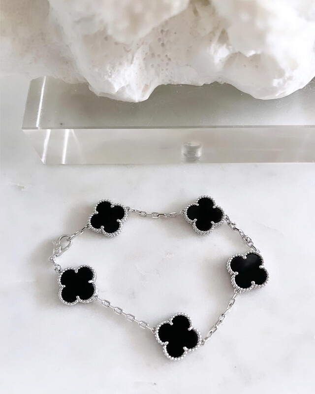 AAA+ High Quality White Gold 925 Sterling Silver Arpels Bracelet in Onyx