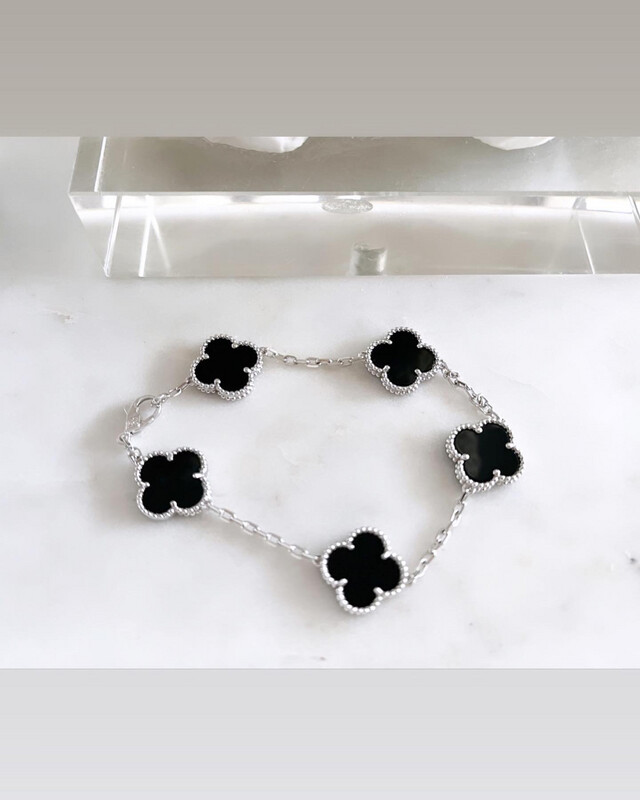 AAA+ High Quality White Gold 925 Sterling Silver Arpels Bracelet in Onyx