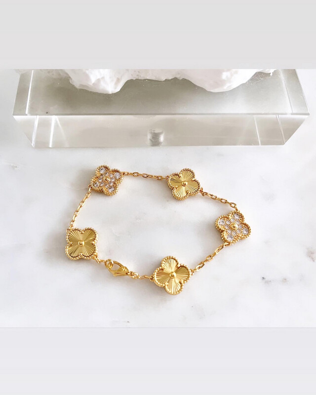 AAA+ High Quality 18CT Yellow Gold 925 Sterling Silver Arpels Bracelet with Cubic Zirconia