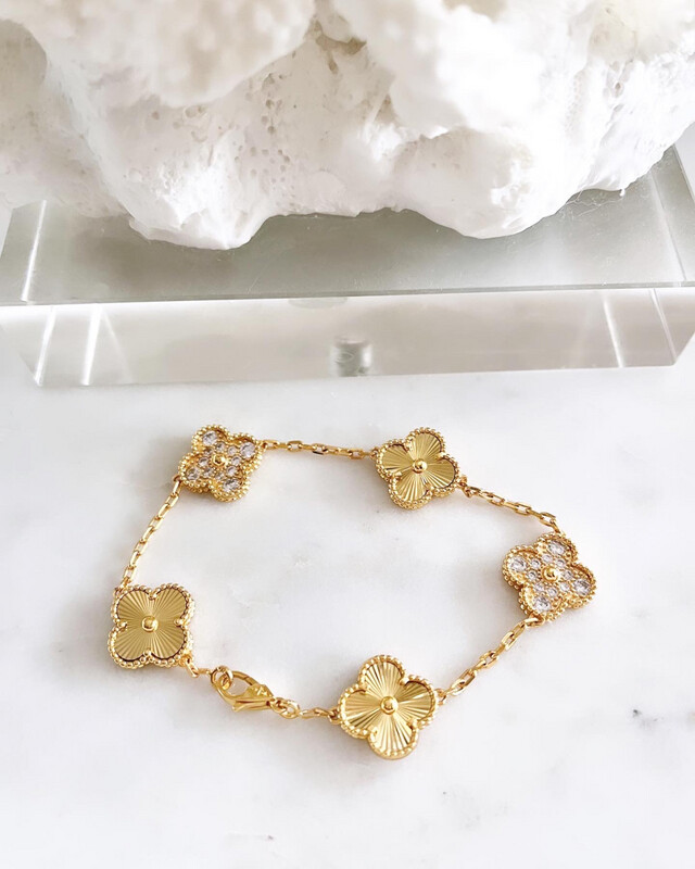 AAA+ High Quality 18CT Yellow Gold 925 Sterling Silver Arpels Bracelet with Cubic Zirconia