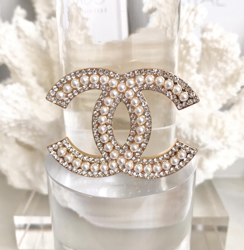 Classic Gold Pearl &amp; Diamonds Pin Brooches 3.3x4.5cm