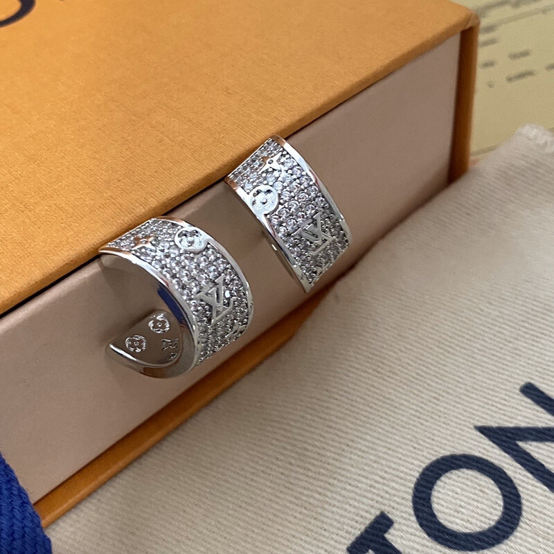 High Quality Silver Luvuitton Cubic Zirconia Half Hoop Earrings