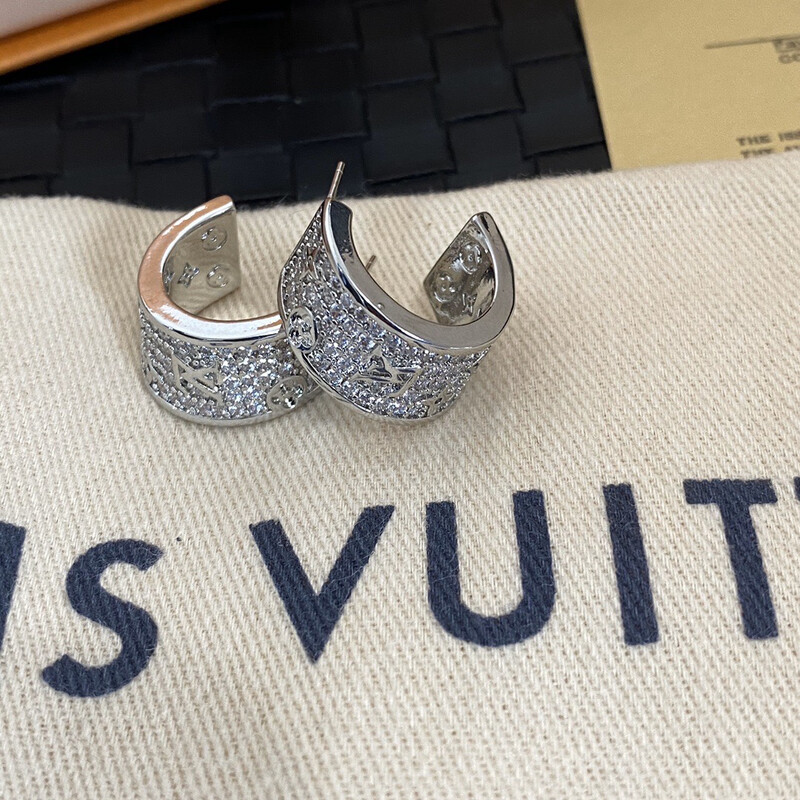 High Quality Silver Luvuitton Cubic Zirconia Half Hoop Earrings