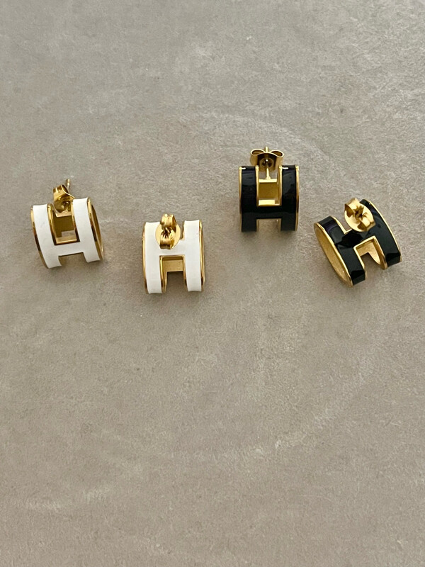 Stainless Steel H Pop Stud Earrings White 1x1.3cm