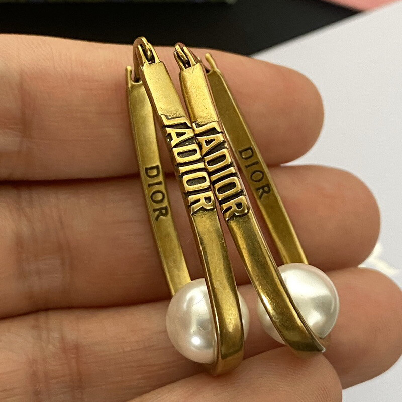 High Quality Surgical Steel Antique Gold Pearl Drop Hoop Earrings