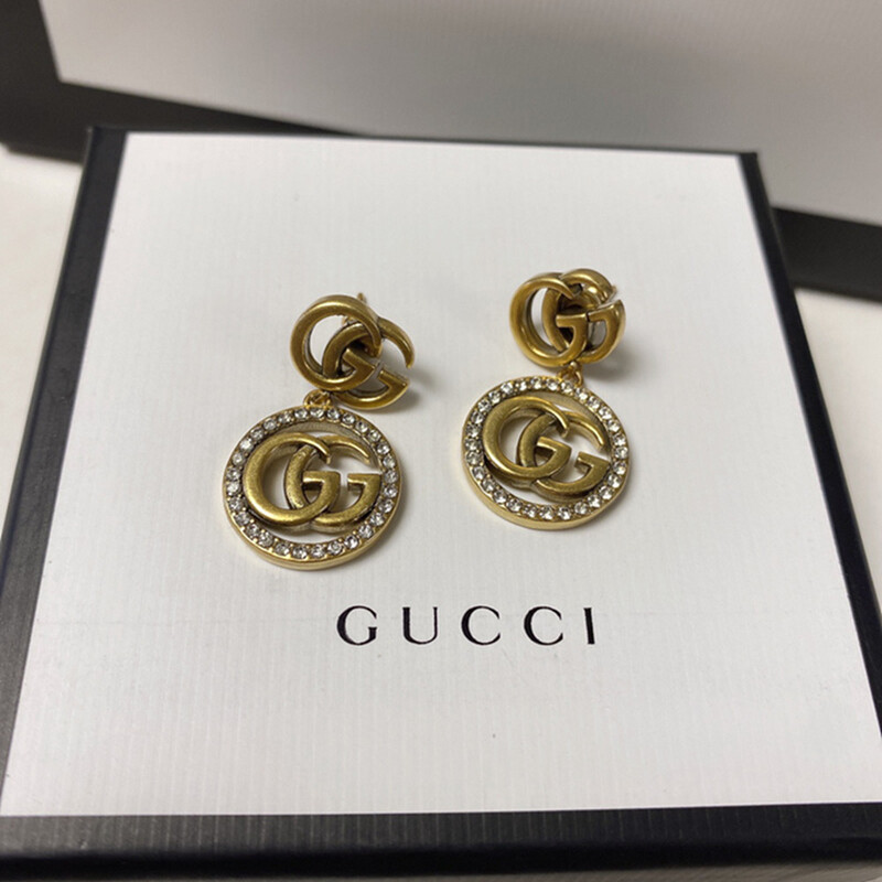 High Quality Antique Gold &amp; Diamonds Surgical Steel G Drop Earrings 1.7x2.9cm