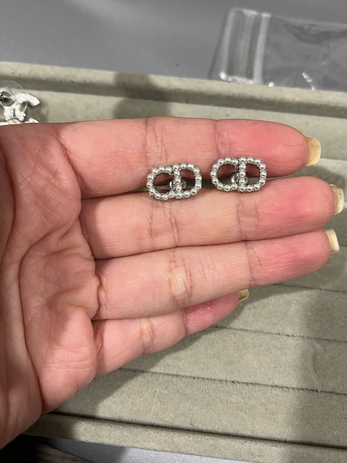 Mini Silver Plated Pearls CD Stud Earrings