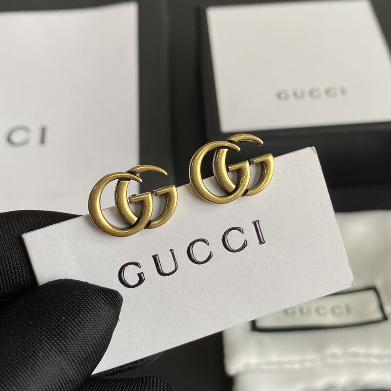 Brushed Antique Gold Surgical Steel High Quality Hypoallergenic G Stud Earrings 1.4x1.9cm
