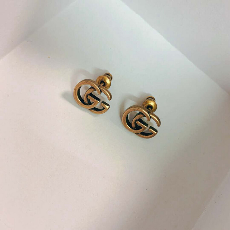 High Quality Surgical Steel Antique Gold Mini G Stud Earrings 1x1.3cm