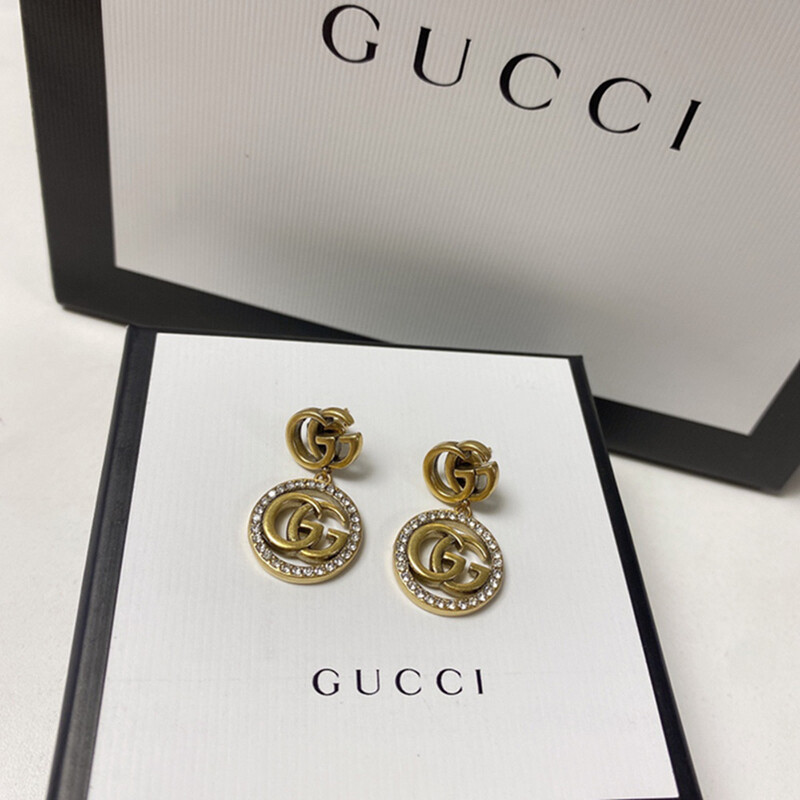 High Quality Antique Gold &amp; Diamonds Surgical Steel G Drop Earrings 1.7x2.9cm