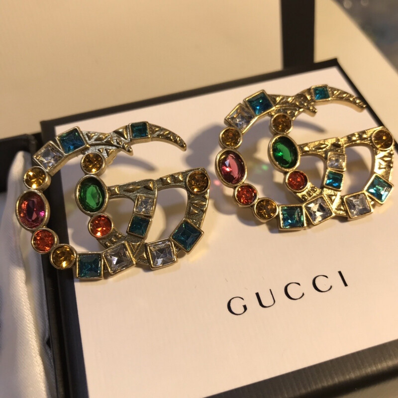 Aged Gold Tone/Light Gold Tone or Silver Multicoloured Gemstone Vintage G-Stud Earrings 2.5cmx3cm