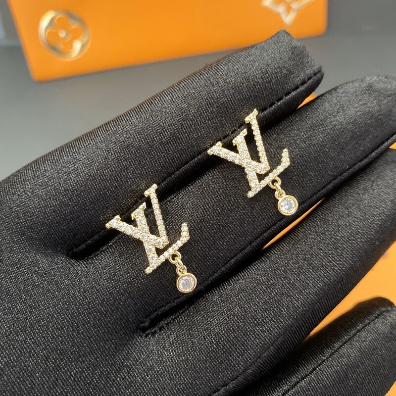 High Quality Gold Diamonds Stainless Steel Luxury Drop Earrings 1.8x2.2cm